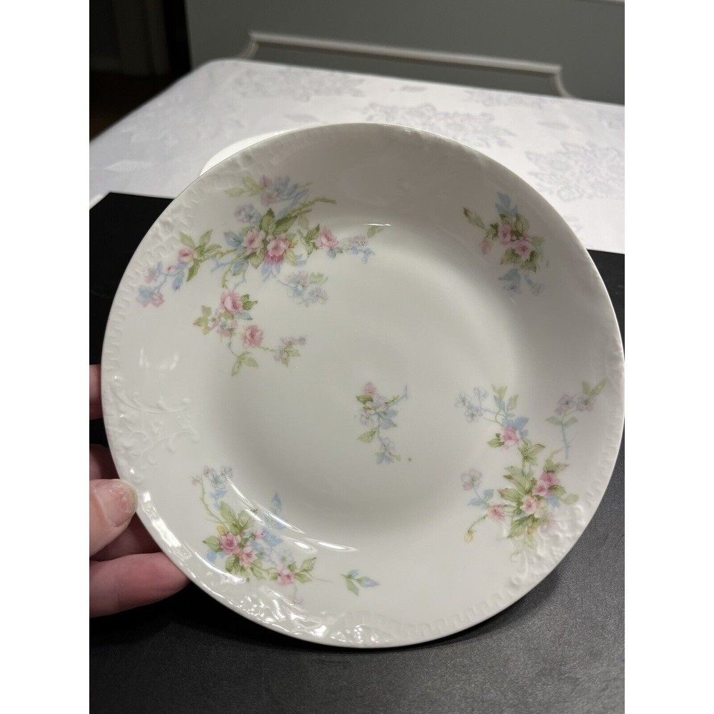 Set of 6 Limoges France Porcelain Soup Salad Bowl Pink Blue Floral EUC